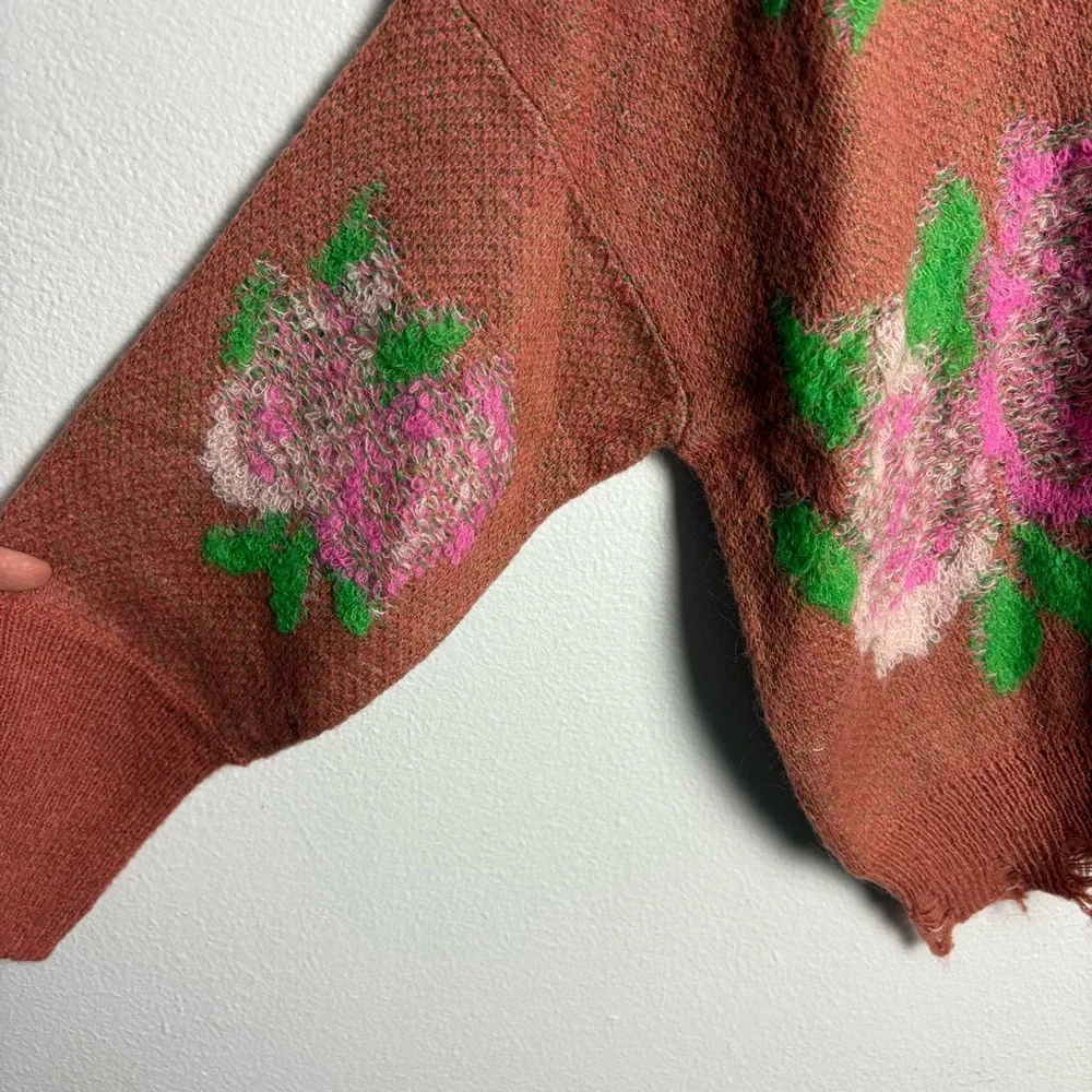 Anthropologie Floral Distressed Drop Shoulder Sweater Size Small - Picture 7 of 15